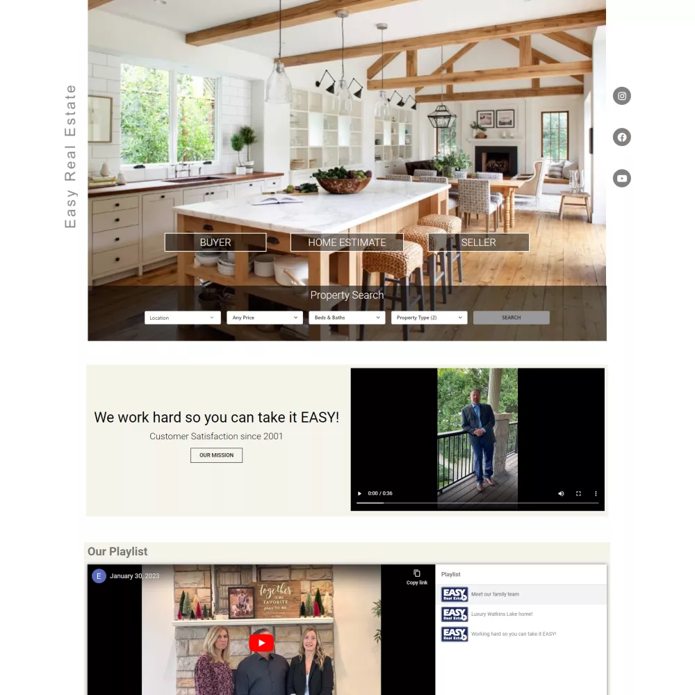 Easy Real Estate website designed by John Clore, with property photography and home search navigation